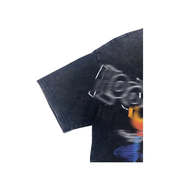 TTgarment  Washed black graffiti print T-shirt, retro loose top  T1213