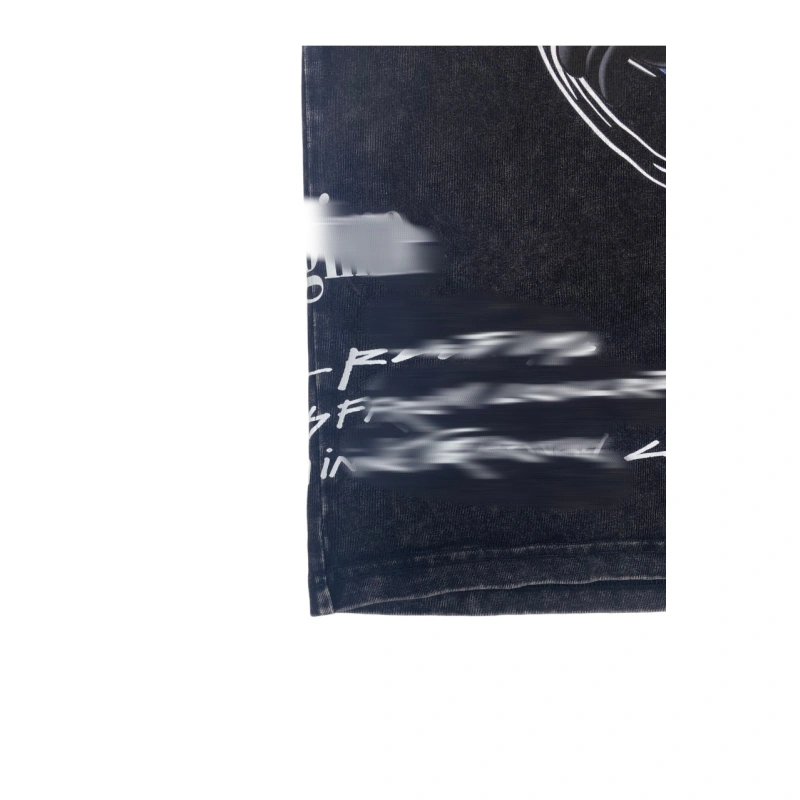TTgarment  Washed black graffiti print T-shirt, retro loose top  T1213
