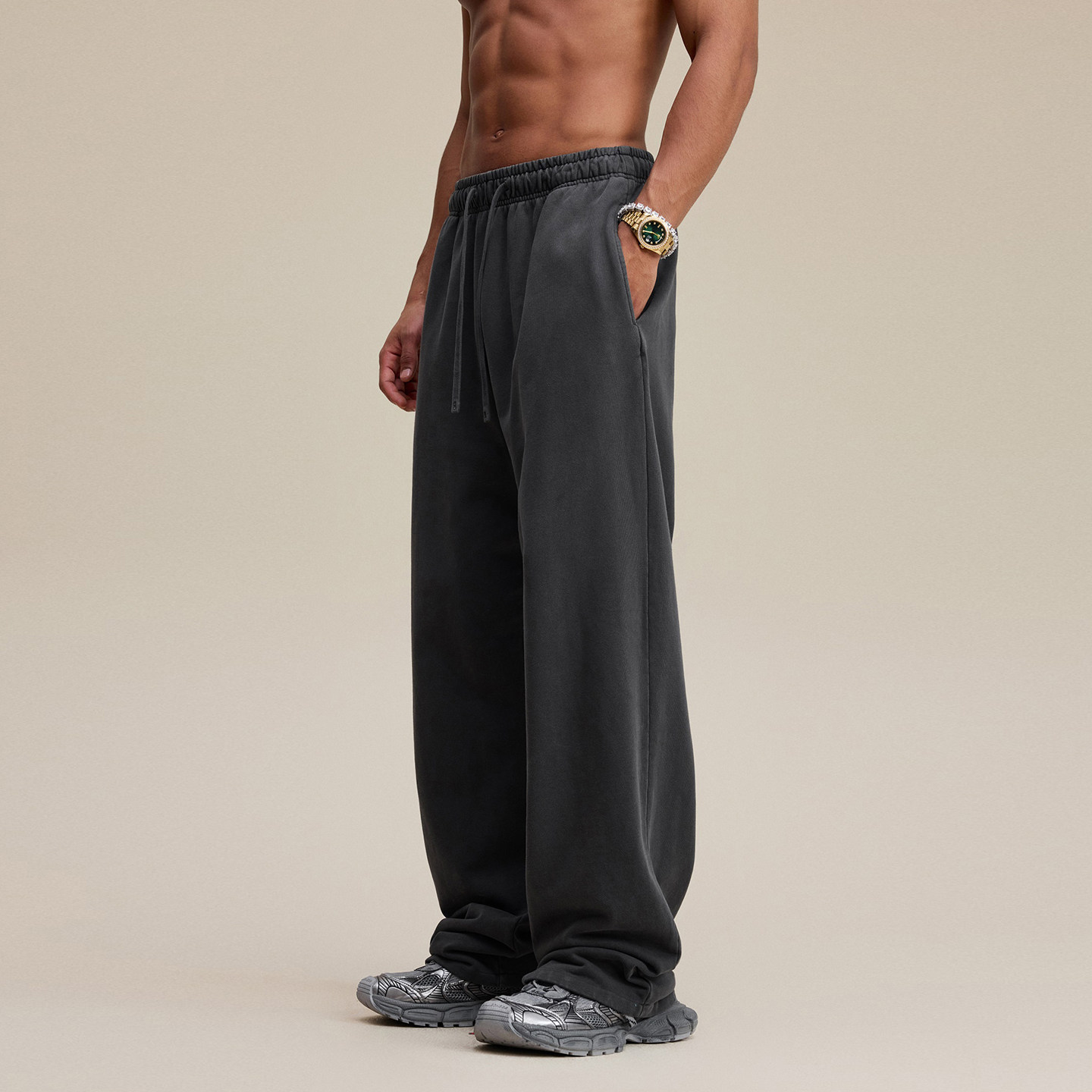 TTgarment Men's Gray Baggy Heavyweight Straight Leg Sweatpants BGS003
