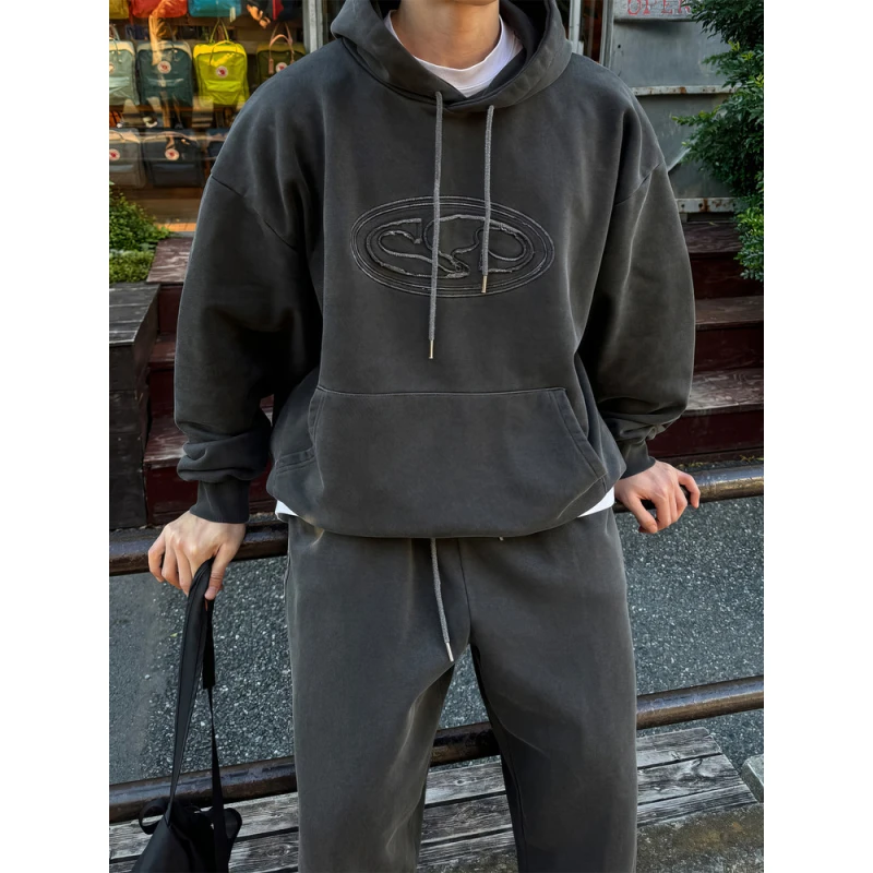 TTgarment Custom Made Baggy Dark Gray Washed Distressed Hooded  BGS001