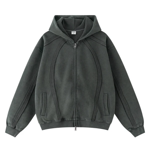 TTgarment Custom Made Black Baggy Double-Zipper Hooded Sweatshirt for Men BGS004-1