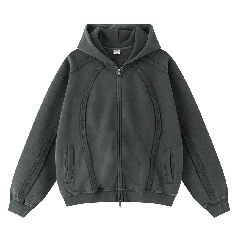 TTgarment Custom Made Black Baggy Double-Zipper Hooded Sweatshirt for Men BGS004-1