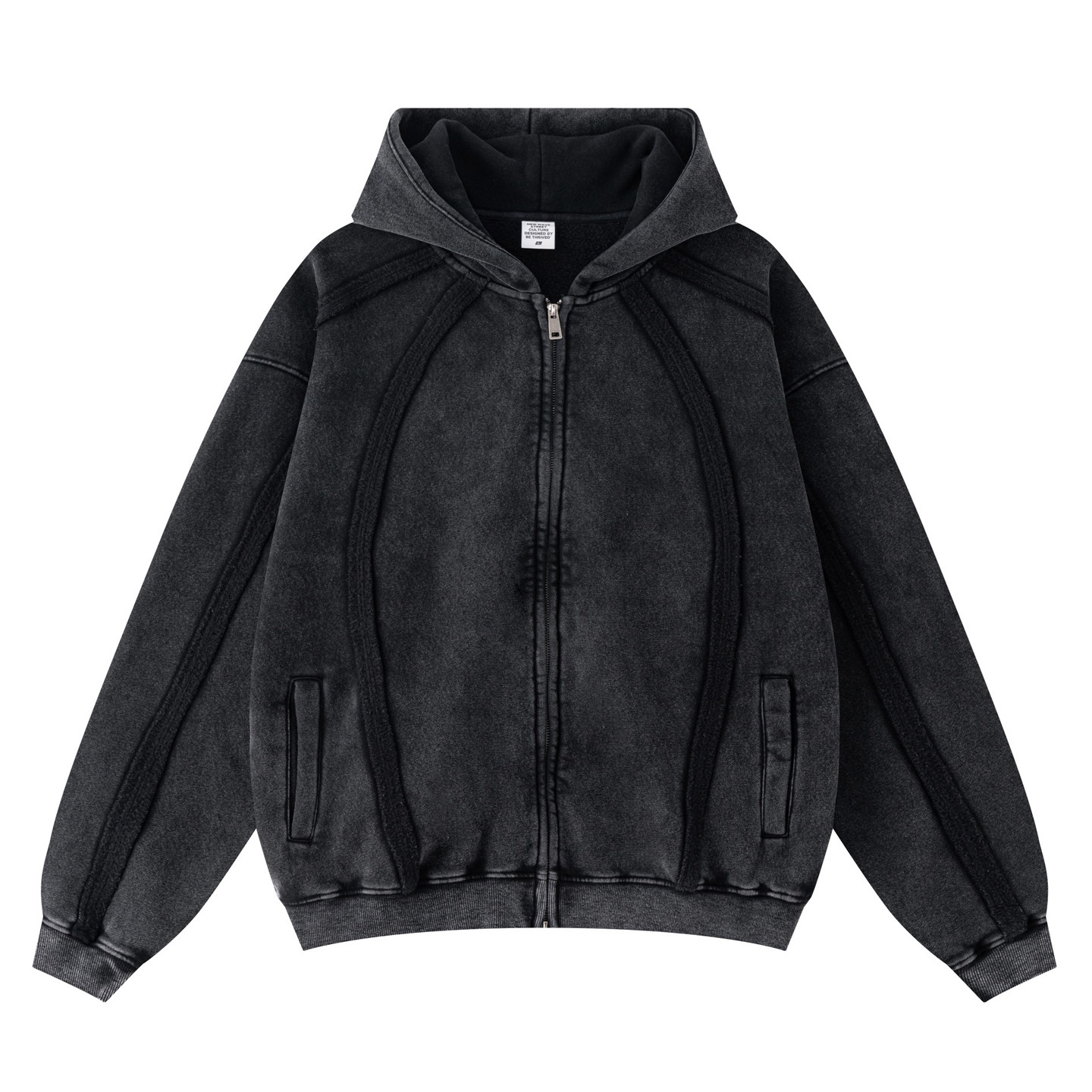 TTgarment Custom Made Black Baggy Double-Zipper Hooded Sweatshirt for Men BGS004-1