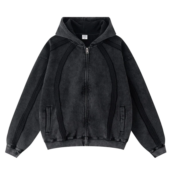 TTgarment Custom Made Black Baggy Double-Zipper Hooded Sweatshirt for Men BGS004-1
