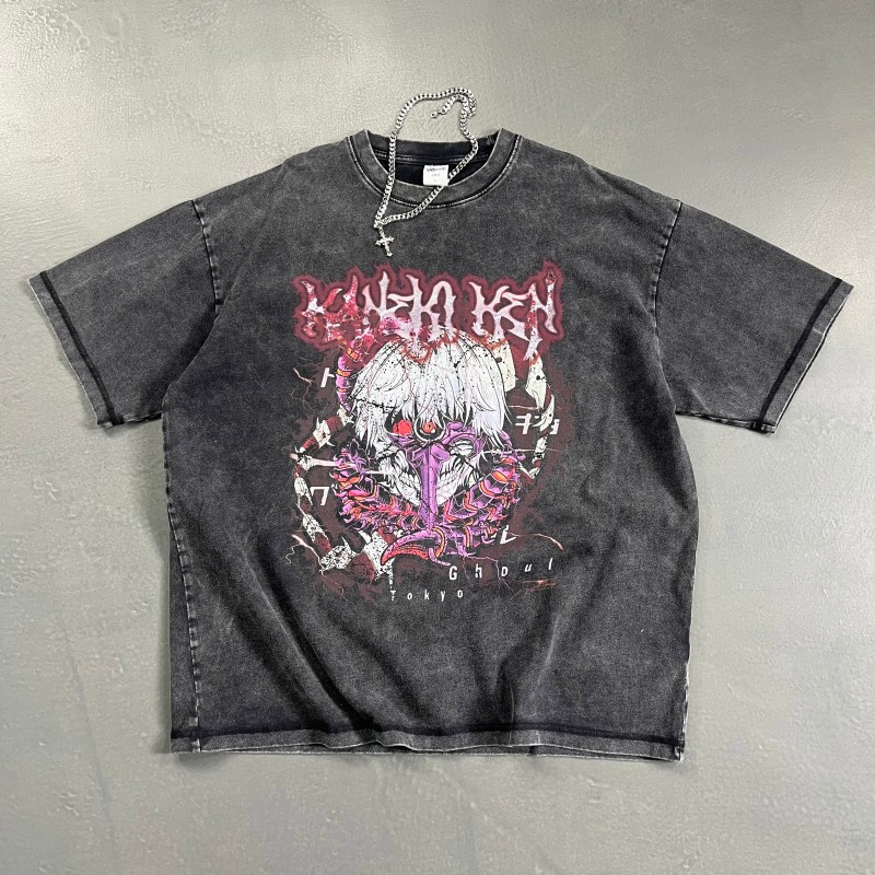 TTgarment Logo Print Acid-washed T-shirts Custom Blank Cotton Direct-print  GPT008-1