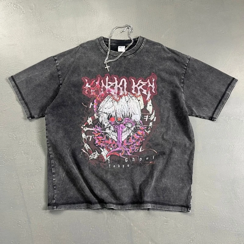 TTgarment Logo Print Acid-washed T-shirts Custom Blank Cotton Direct-print  GPT008-1