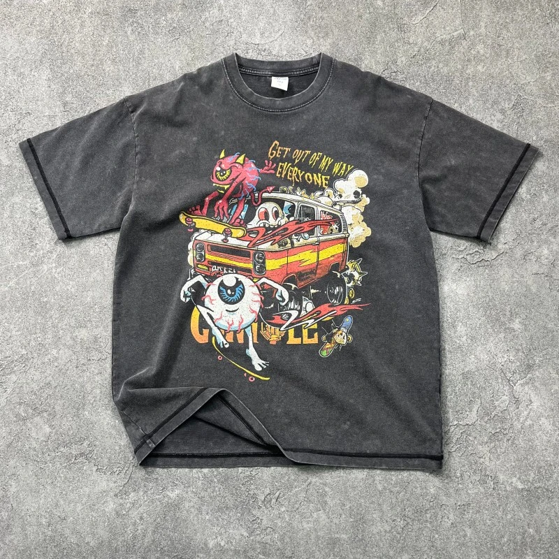 TTgarment Logo Print Acid-washed T-shirts Custom Blank Cotton Direct-print  GPT008-1