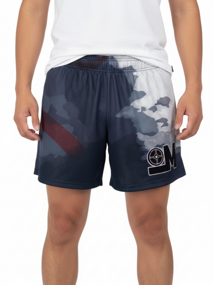 TTgarment  High-street style color-blocked printed mesh athletic shorts, loose and casual five-quarter length pants  U445