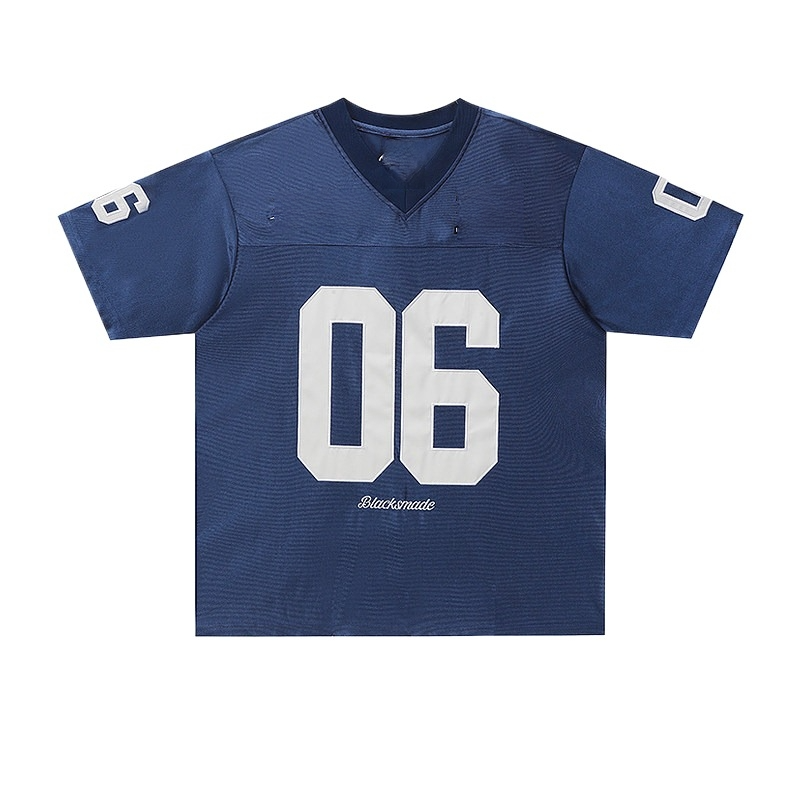 TTgarment Hip-Hop Retro Football Jersey V-Neck Sports Short-Sleeve T-Shirt for Men Satin Cool Loose Football Top SJT002