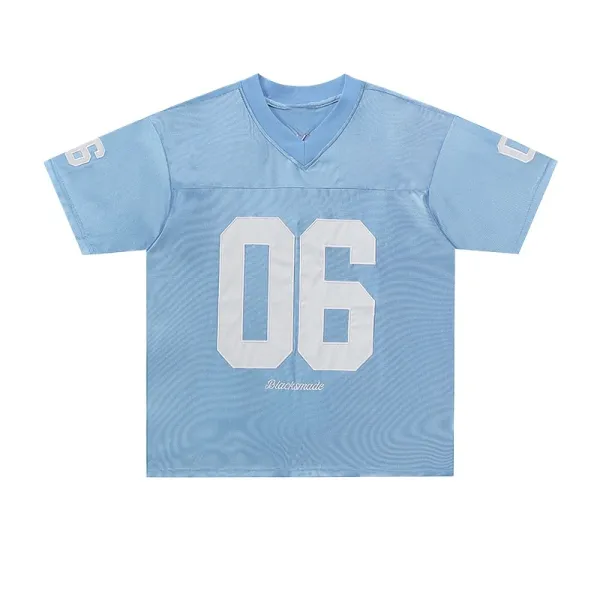TTgarment Hip-Hop Retro Football Jersey V-Neck Sports Short-Sleeve T-Shirt for Men Satin Cool Loose Football Top SJT002