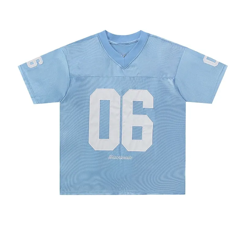 TTgarment Hip-Hop Retro Football Jersey V-Neck Sports Short-Sleeve T-Shirt for Men Satin Cool Loose Football Top SJT002