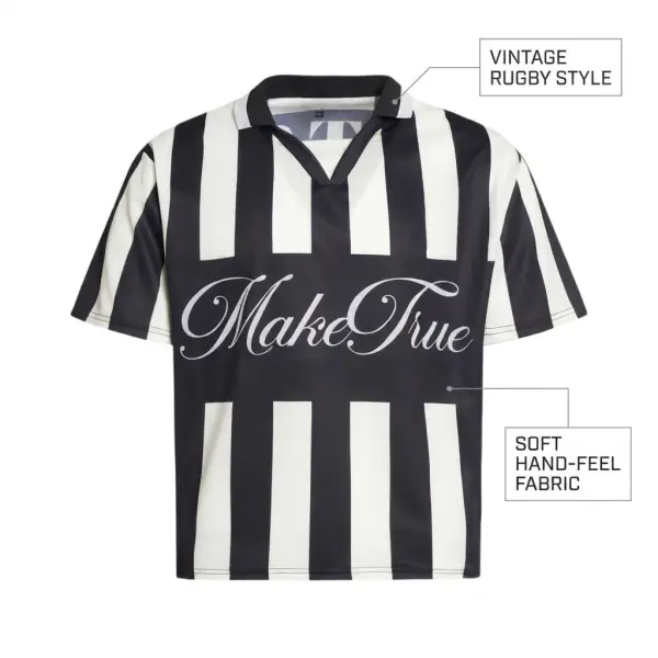 TTgarment Trendy Short-sleeve T-shirt Vintage Color-blocked Striped V-neck Football Jersey SJT009 
