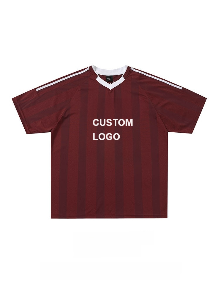 TTgarment Retro Striped Sports Jersey Short-sleeved Blokecore Red Loose Pullover Short-sleeved T-shirt SJT005-1
