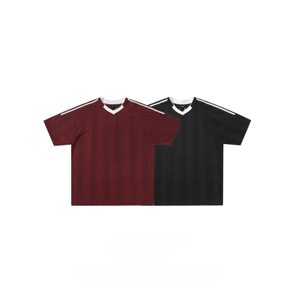 TTgarment American Retro Striped Sports Jersey Short-sleeved Blokecore Red Loose Pullover Short-sleeved T-shirt SJT005 