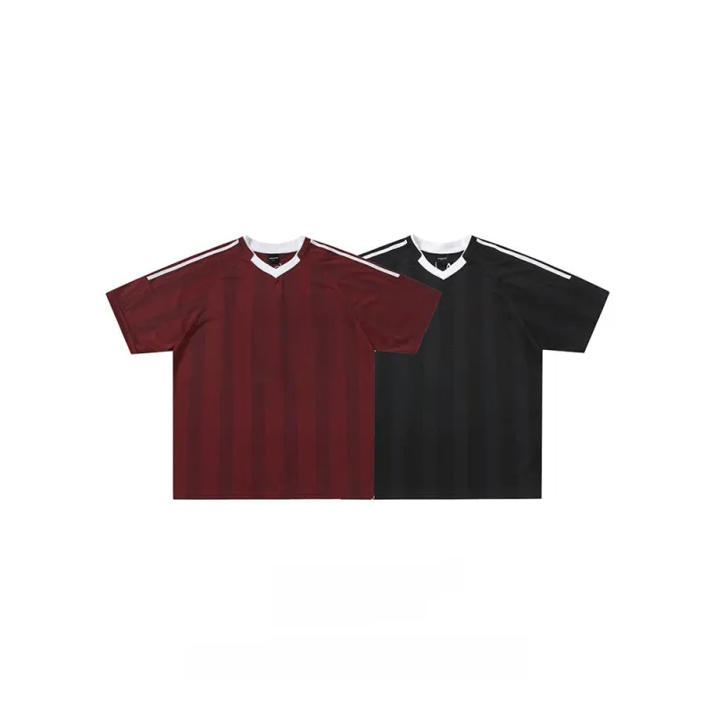 TTgarment American Retro Striped Sports Jersey Short-sleeved Blokecore Red Loose Pullover Short-sleeved T-shirt SJT005 