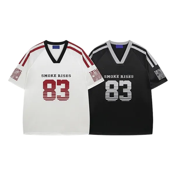TTgarment American-style Striped Printed Jersey T-shirt For Men Vintage Loose-fitting Couple's Sports V-neck SJT004 