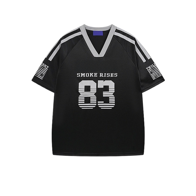 TTgarment Striped Printed Jersey T-shirt For Men Vintage Loose-fitting Couple's Sports V-neck SJT004-1