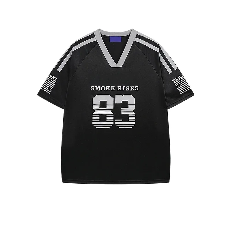 TTgarment American-style Striped Printed Jersey T-shirt For Men Vintage Loose-fitting Couple's Sports V-neck SJT004 