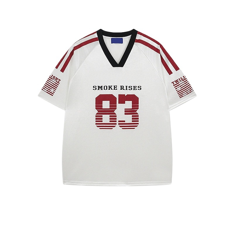 TTgarment American-style Striped Printed Jersey T-shirt For Men Vintage Loose-fitting Couple's Sports V-neck SJT004 