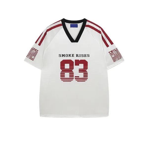 TTgarment American-style Striped Printed Jersey T-shirt For Men Vintage Loose-fitting Couple's Sports V-neck SJT004 
