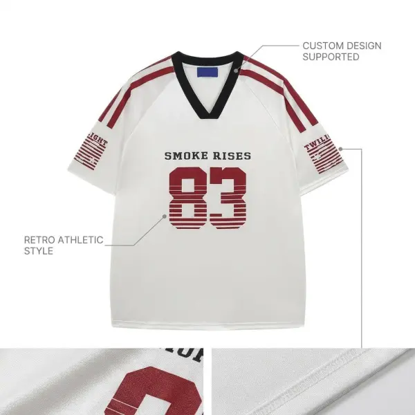TTgarment American-style Striped Printed Jersey T-shirt For Men Vintage Loose-fitting Couple's Sports V-neck SJT004 