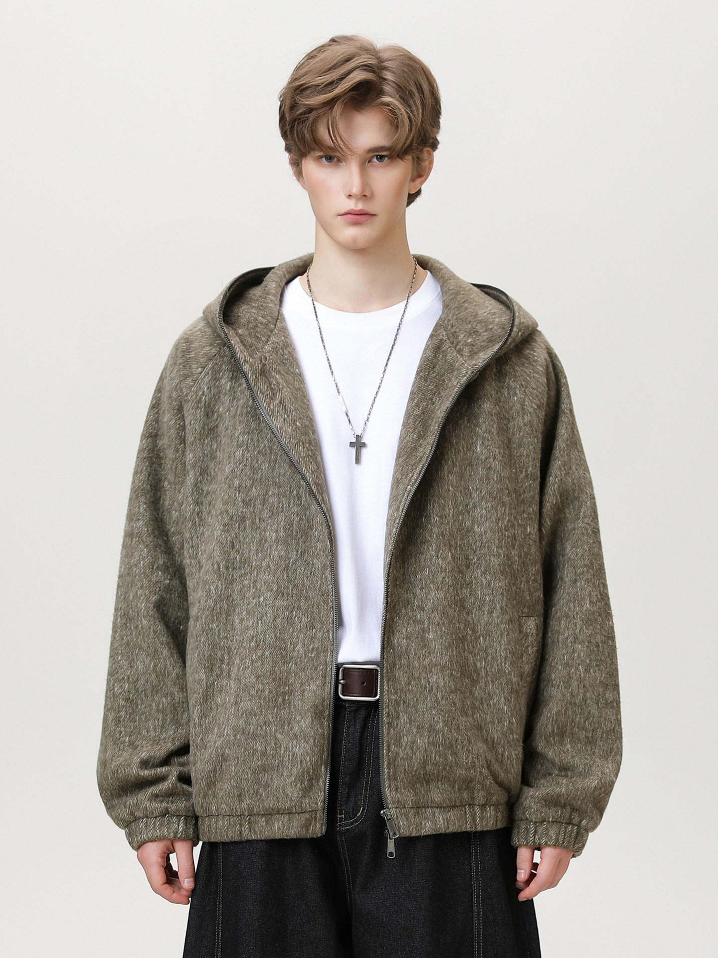 TTgarment Custom Made Faux mohair  zipper Hooded Sweatshirt thick autumn for Men MA001