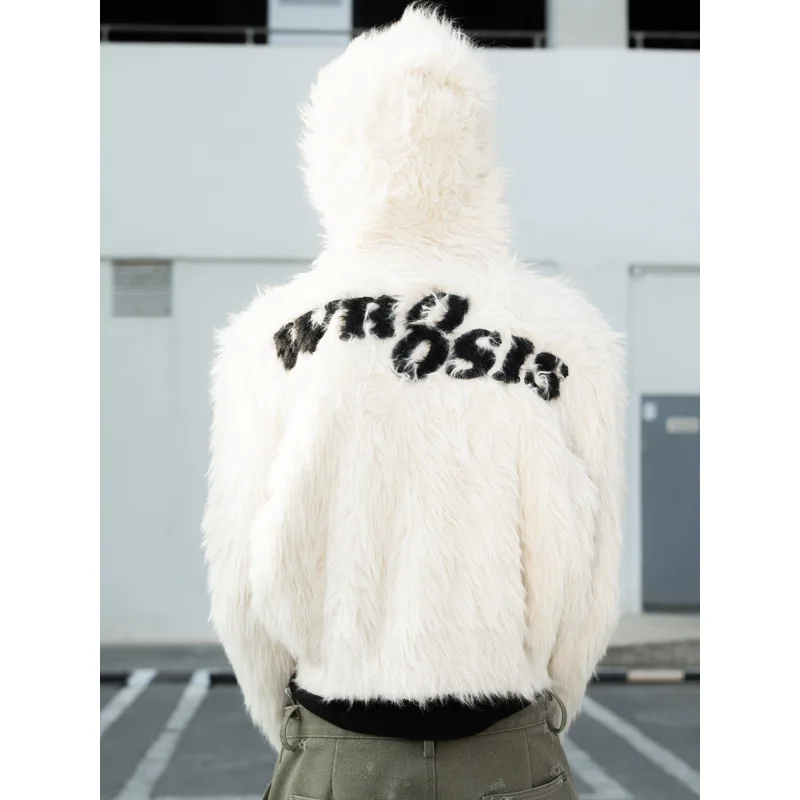 TTgarment Custom Made Faux mohair  Men Zip up Loose Casual Hoodie Coat Vintage MA002
