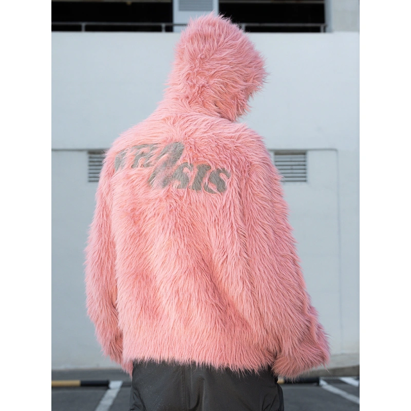 TTgarment Custom Made Faux mohair  Men Zip up Loose Casual Hoodie Coat Vintage MA002