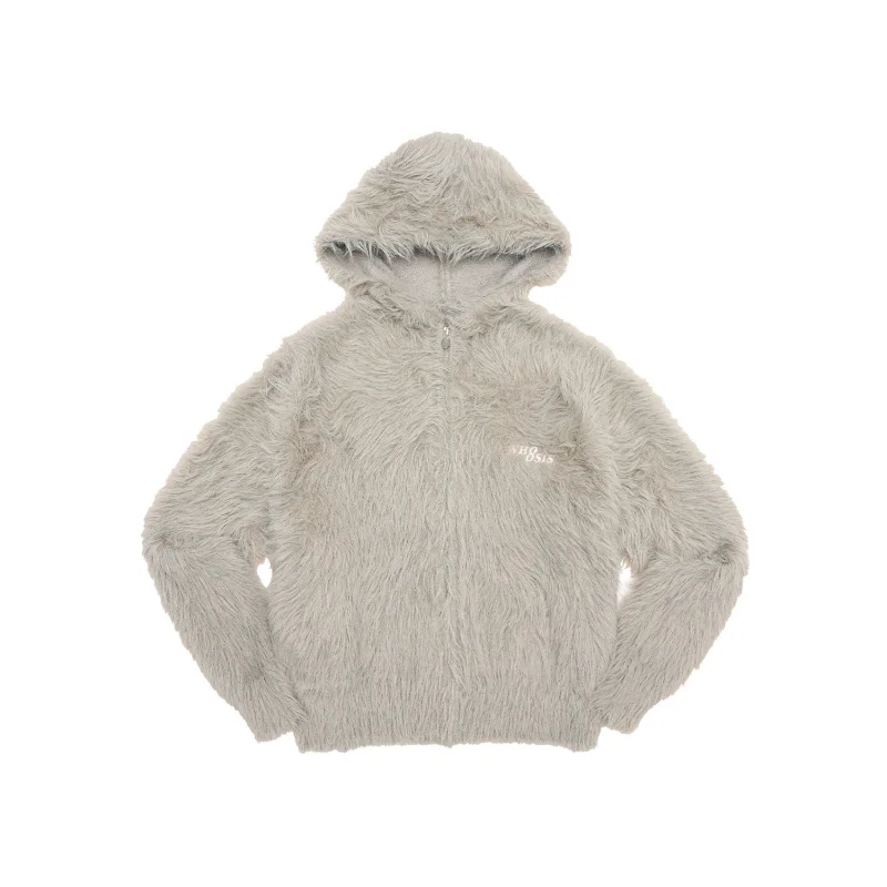 TTgarment Custom Made Faux mohair  Men Zip up Loose Casual Hoodie Coat Vintage MA002