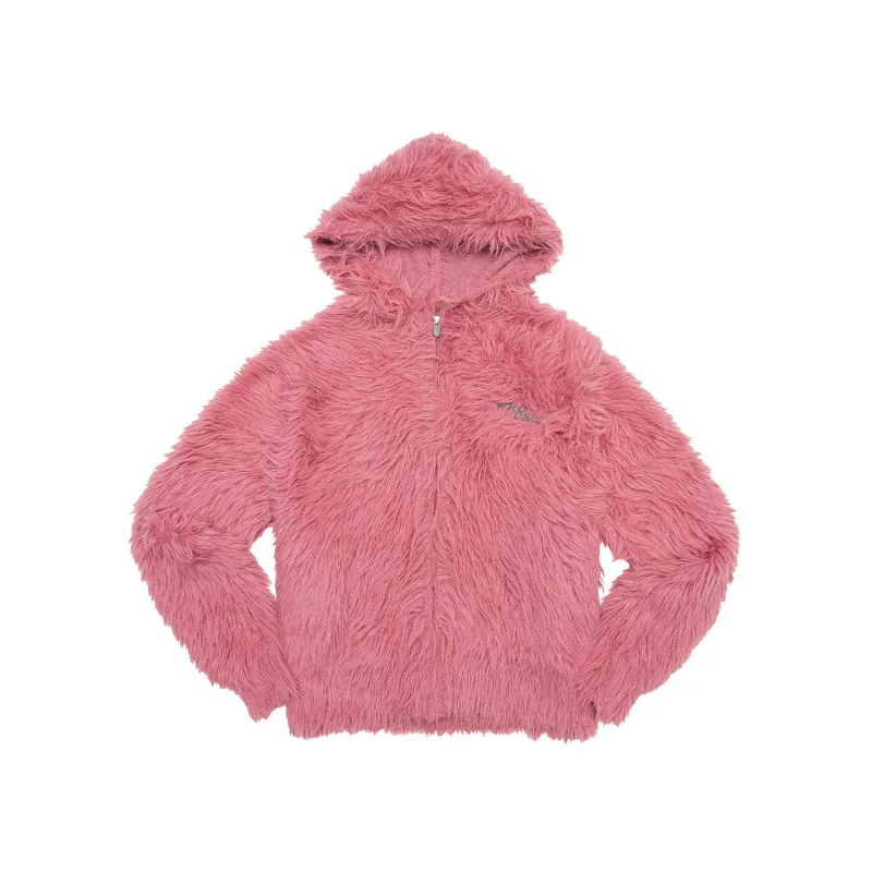 TTgarment Custom Made Faux mohair  Men Zip up Loose Casual Hoodie Coat Vintage MA002