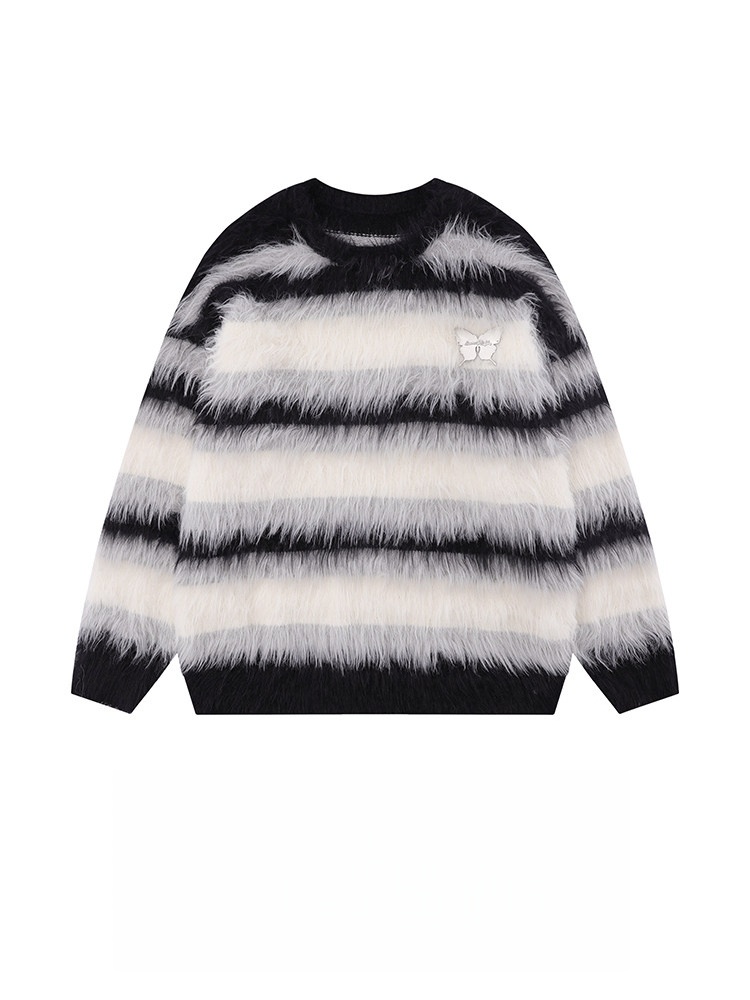 TTgarment Custom Made Faux mohair  Loose Crew Neck Fluffy Knitted Pullover  MA003