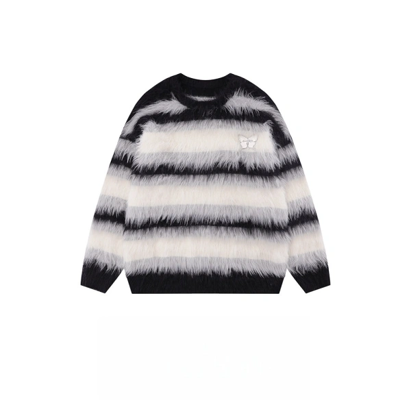 TTgarment Custom Made Faux mohair  Loose Crew Neck Fluffy Knitted Pullover  MA003