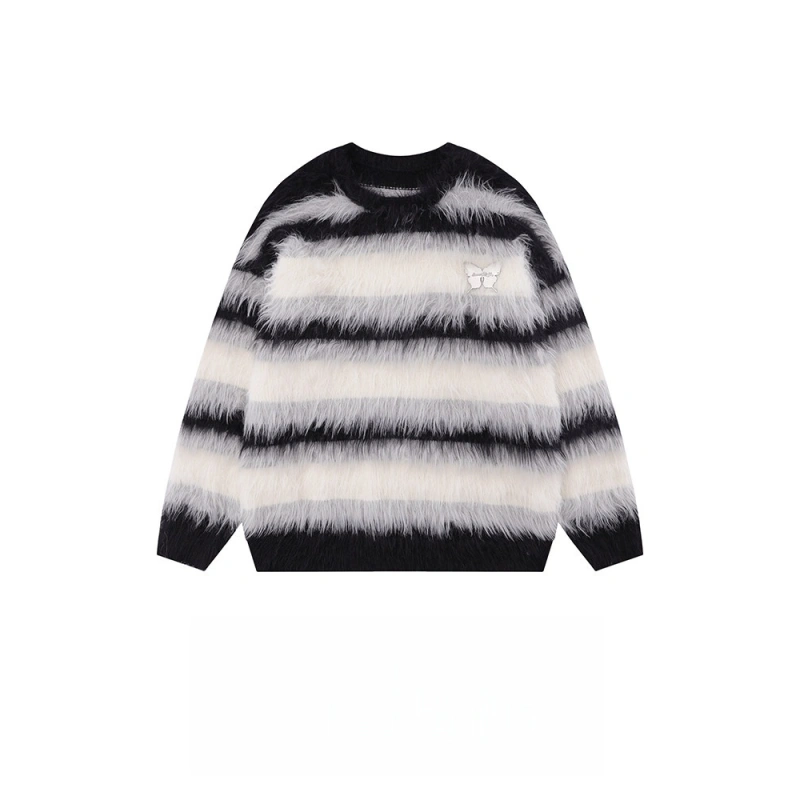 TTgarment Custom Made Faux mohair  Loose Crew Neck Fluffy Knitted Pullover  MA003