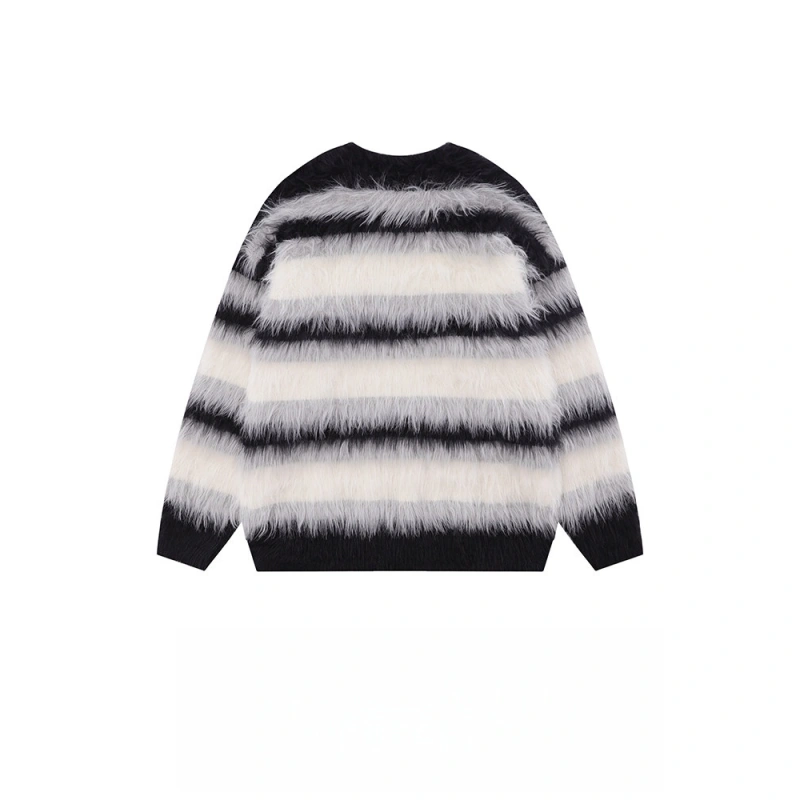 TTgarment Custom Made Faux mohair  Loose Crew Neck Fluffy Knitted Pullover  MA003
