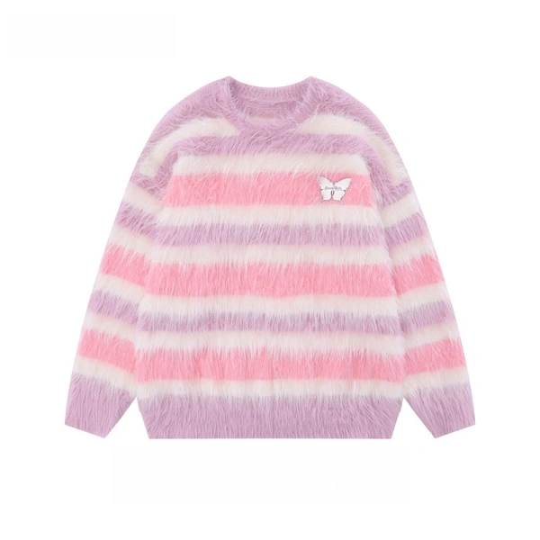 TTgarment Custom Made Faux mohair  Loose Crew Neck Fluffy Knitted Pullover  MA003