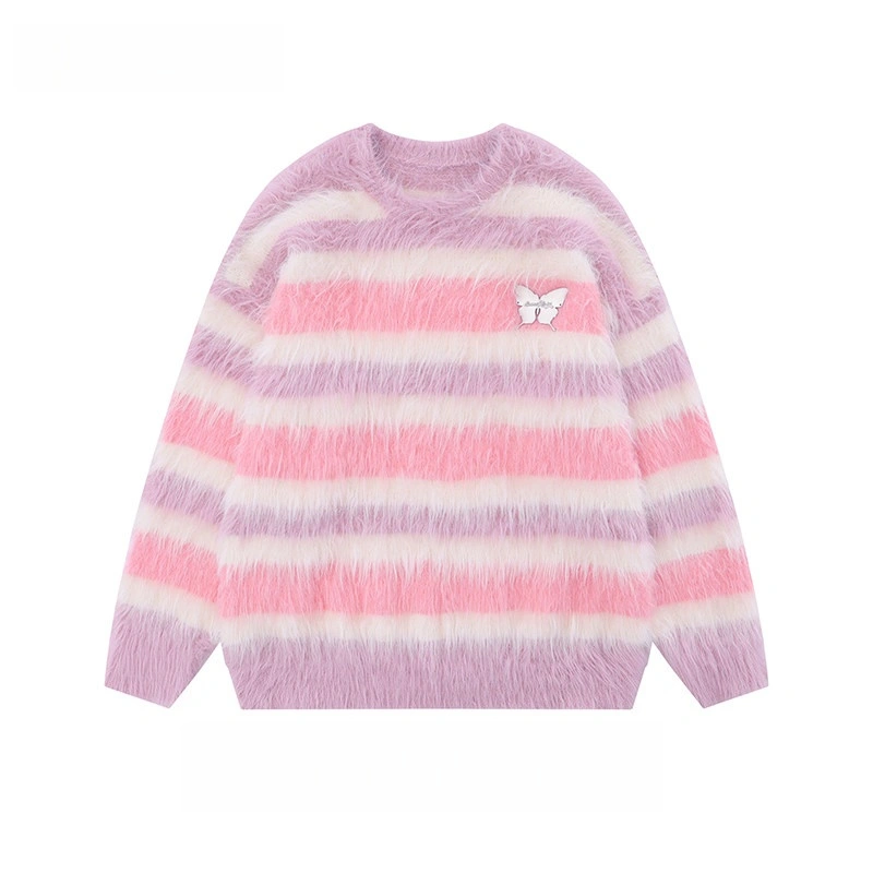 TTgarment Custom Made Faux mohair  Loose Crew Neck Fluffy Knitted Pullover  MA003