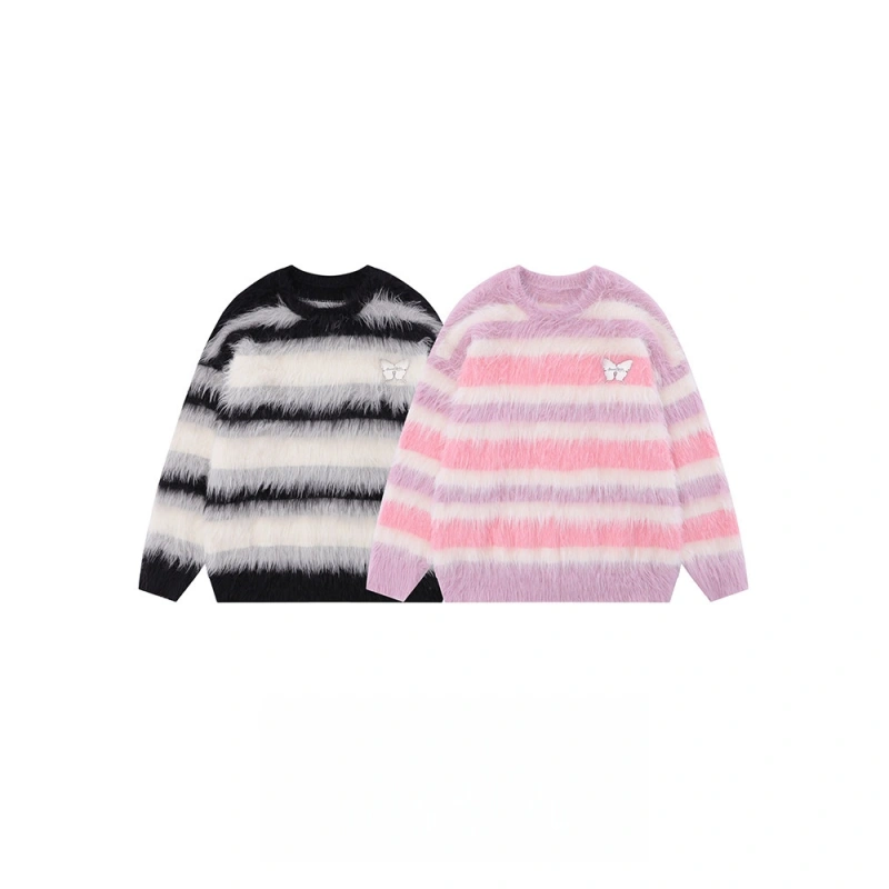 TTgarment Custom Made Faux mohair  Loose Crew Neck Fluffy Knitted Pullover  MA003