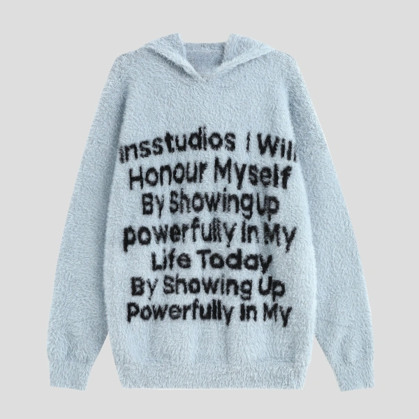 TTgarment Custom Made Faux mohair Fuzzy Knit Sweater Men Oversized Letter Print MA004