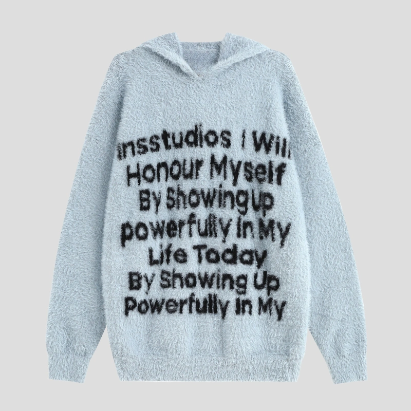 TTgarment Custom Made Faux mohair Fuzzy Knit Sweater Men Oversized Letter Print MA004