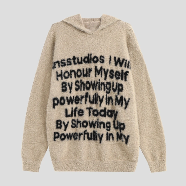 TTgarment Custom Made Faux mohair Fuzzy Knit Sweater Men Oversized Letter Print MA004