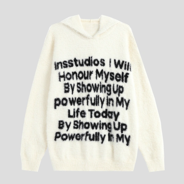 TTgarment Custom Made Faux mohair Fuzzy Knit Sweater Men Oversized Letter Print MA004