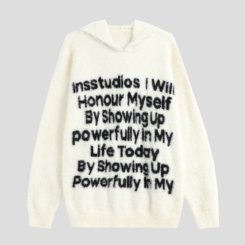 TTgarment Custom Made Faux mohair Fuzzy Knit Sweater Men Oversized Letter Print MA004