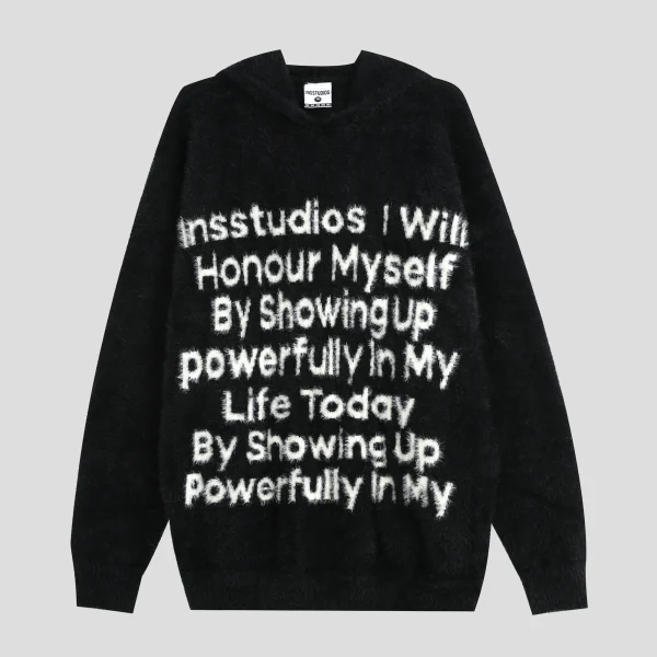 TTgarment Custom Made Faux mohair Fuzzy Knit Sweater Men Oversized Letter Print MA004