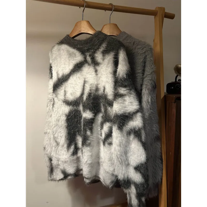 TTgarment Custom Made Faux mohair Tie Dye Crew Neck Sweater Oversized Fuzzy MA005