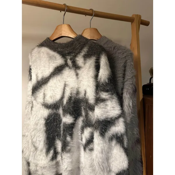 TTgarment Custom Made Faux mohair Tie Dye Crew Neck Sweater Oversized Fuzzy MA005