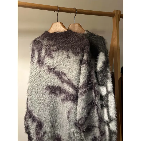 TTgarment Custom Made Faux mohair Tie Dye Crew Neck Sweater Oversized Fuzzy MA005