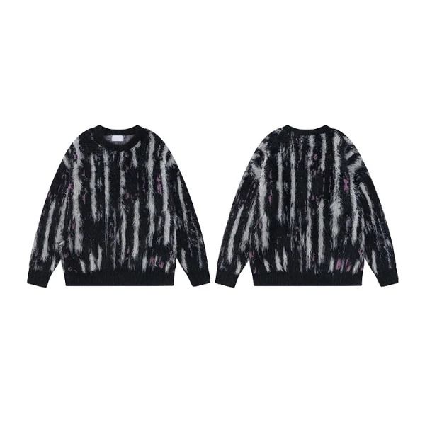 TTgarment Custom Made Vertical Stripe Faux Mohair Crew Neck Sweater Fuzzy Knitted MA008