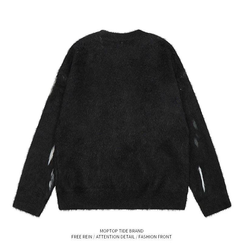 TTgarment Custom Made Animal Graphic Faux Mohair Crew Neck Sweater Streetwear MA010