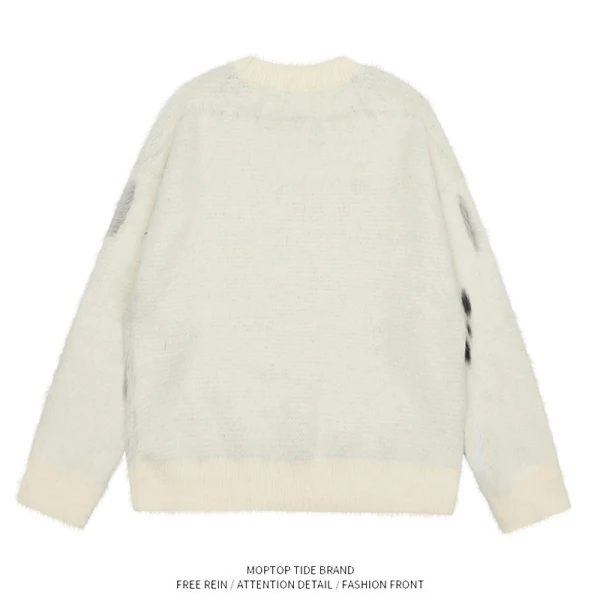 TTgarment Custom Made Animal Graphic Faux Mohair Crew Neck Sweater Streetwear MA010