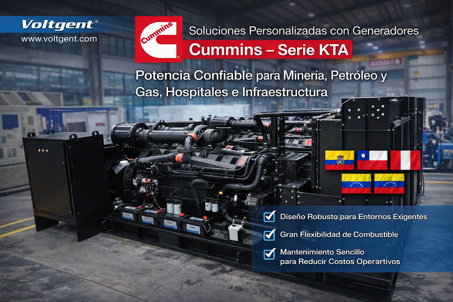 Generadores Cummins KTA para Minería, Petróleo y Gas e Infraestructura